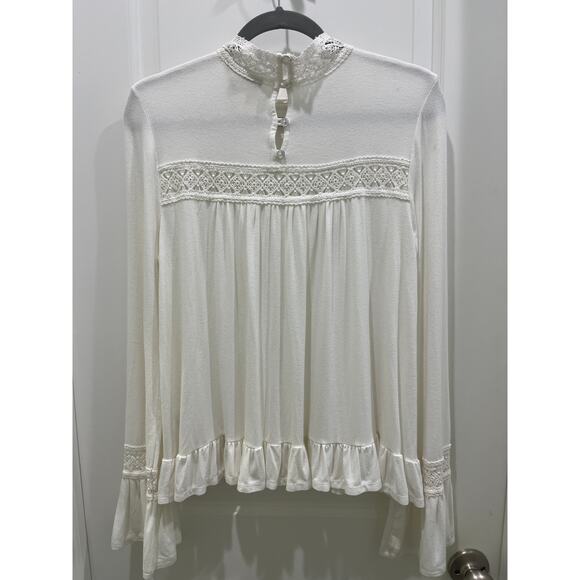 NWT Anthropologie Eri + Ali White Rayne Swing Top Long Sleeve Ruffle Hem Sz M - Picture 7 of 10